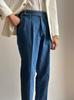 Moda Italiana Nápoles Jeans Rectos para Hombre Retro Británico Cintura Alta Lavados Doble Pliegue Caballero Pantalones de Negocios