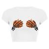 Impressão de Exportação Transfronteiriça Impressão de Caveira de Halloween Roupas Desenho Animado Camiseta Feminina de Verão Manga Curta Gola Redonda Mostrando o Umbigo