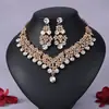 Conjunto de Collar y Pendientes Estilo Palacio Retro del Sudeste Asiático, Accesorios para Banquete de Boda Nupcial, Conjunto de Tres Piezas Exagerado de Lujo para Sesión de Fotos