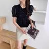Suéter de Punto con Mangas de Burbuja y Perlas para Mujer Verano 2024 Nuevo Estilo Estilo Occidental Hermosa Camisa Pequeña Rejuvenecedor Elegante Top Cuello Redondo