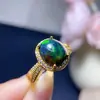 Anillos de Ópalo Negro Natural Multicolor con una Piedra Principal Grande de 9x11 mm, Llenos de Brillo como Fuego, Fabricados en Plata de Ley 925
