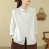 Foto real estilo chino camisa mujer primavera otoño 2026 nuevo suelto algodón lino estilo chino ropa de mujer artística retro top prenda exterior