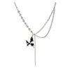 Collar de Zirconia Mariposa Negra para Mujer 2025 Nuevo Estilo Frío Neutro Cadena para Clavícula Cadena para Suéter Accesorios