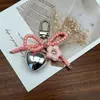 Colgante de Corazón de Amor Plateado Estilo Coreano Nuevo Llavero de Coche con Lazo de Cristal Colgante para Llavero de Bolso