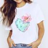 Comercio exterior 2023 nuevo color grafiti amor estampado camiseta de manga corta para mujer entrega de una pieza cuello redondo