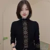 Derong Cálido y Elegante Reductor de Edad Cuello Alto Medio Mangas Largas Tops para Mujer Otoño e Invierno Nueva Moda Elegante Look Adelgazante Camisas para Fondo