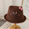 Chapéu de Pescador Gato Fofo de Veludo de Cordeiro de Inverno Feminino Quente Aba Larga Versátil Chapéu com Laço de Orelha Pequena