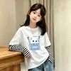 Camiseta para Niña 2026 Primavera/Otoño Nuevo Estilo Moda Infantil Dibujos Animados Top para Niños Mayores Algodón Puro Falso Dos Piezas Manga Larga Capa Base