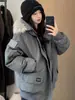 Jaqueta Curta de Algodão Acolchoada Retro Americana Preta para Homens e Mulheres, Casaco de Marca Tendência de Inverno com Gola de Pelo, Parka Espessa de Workwear