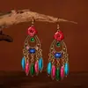 Brincos estilo étnico brincos de dança quadrada longos coloridos brincos de temperamento retrô brincos com pingente curinga atacado