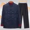 Traje Tang para hombre de mediana edad y ancianos, primavera y otoño, manga larga, estilo chino, reversible, ropa formal china para padre, atuendo de abuelo, conjunto Hanfu