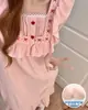 Bata de Noche de Algodón Nube para Mujer con Almohadillas para el Pecho, Estilo Coreano de Verano Estilo Princesa Bordada de Manga Corta, Ropa para el Hogar, Se Puede Usar Afuera