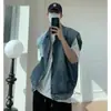 Chaleco de Mezclilla Sin Mangas Perfil Niche Lavado Vintage Verano Diseño Holgado Sentido de la Moda Chaqueta de Alta Calidad Versátil Hombres Ins