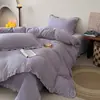 Colcha de Cama Liso Colorido de Lã de Leite Francesa Conjunto de Quatro Peças Cama de Casal Capa de Edredom Plus Veludo Lençol de Cama Acolchoado com Enchimento de Algodão Conjunto Quente de Inverno