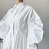 Enviado: Vestido coreano chic de nicho con mangas de farol plisadas y cinturón