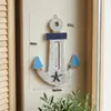 Termómetro Creativo de Madera con Forma de Pez Temática Oceánica Decoración de Pared Decoración de Pared de Entrada del Hogar Adorno Colgante con Forma de Ancla Velero