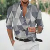Camisa geométrica masculina nova para Amazon europeu e americano transfronteiriço, camisa masculina de manga comprida com elasticidade em quatro direções
