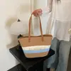 Bolsa de Hombro Cruzada de Algodón Tejido con Bordado de Letras de Nuevo Estilo, Bolsa Tote Colorida de Gran Capacidad, Bolsa de Playa para Vacaciones en la Costa