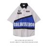 Camisa de Manga Corta Unisex Estilo Chino Parche de Letra Americana Color Block Retro Urbano Ins Suelta Oversized