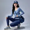 Conjunto Casual Deportivo para Mujer, Bloque de Color Falso Dos Piezas Mangas Largas Pantalones de Cintura Alta, Transpirable Adelgazante Pilates Fitness Set para Mujer