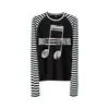 Camiseta Raglan Leve Sub-Sônica Listrada Desgastada de Manga Longa Estampada Listrada para Homens e Mulheres Camada Base Streetwear Solta