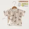 Ropa Estilo Monje para Bebé, Camisa de Verano Delgada de Manga Corta con Espalda Media para Recién Nacido, Primer Conjunto de Bebé, Top de Ropa Postparto