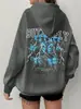 Sudadera con cremallera y estampado de mariposa azul, diseño simple y moderno, chaqueta cárdigan holgada casual