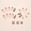 Comércio Exterior Estampa de Leopardo Marrom Peças de Manicure Estilo Francês Europeu e Americano Comprimento Médio Unhas Removíveis Usáveis Unhas de Pressão