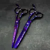 Tesoura profissional para cabeleireiro Wingsbro, 6,5 polegadas (cerca de 17 cm) Tesoura reta com padrão roxo, tesoura reta e tesoura de dentes finos, todas de aço, tesouras de barbeiro feitas à mão.