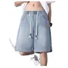 Shorts jeans finos de atacado para o verão com estampa de céu estrelado para homens, shorts da moda de marca com toque gelado de seda gelada no joelho para adolescentes