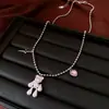 Colar com Pingente de Urso Pérola Estrela de Zircônia Doce e Fofo, Corrente de Clavícula de Luxo Leve de Nicho, Acessório Versátil e Estiloso para Mulheres
