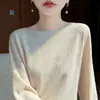 Suéter de punto de cuello redondo para mujer para primavera y otoño, con un estilo relajado, lana fina, adecuado para el trabajo, simple y holgado, un suéter fino para usar como base