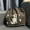 Bolsa de Lona Bordada Ecológica Grande Capacidade Nylon Transversal Tote Bolsa de Ombro para o Dia a Dia Compras Bolsa Tote