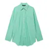 2024 Estilo europeu e americano verão mulheres novo popeline listrado verde camisa solta 143227 140228