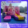 Cama Elástica Inflable Temática de Princesas Diseño de Castillo Rosa Barandilla de Seguridad Protección Equipo de Diversión