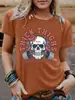 Camiseta de Verão Feminina Caveira Coxas Grossas Estampada Gola Redonda Manga Curta Transfronteiriça Europeia e Americana Feminina Halloween