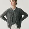 Cardigan de malha Hechen em cashmere estilo vintage Laolun, suéter de tricô com tranças e gola redonda, casaco de corte solto para mulheres