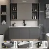 Gabinetes de baño de aluminio tipo panal SPC color blanco crema con esquinas redondeadas combinación de gabinete para lavabo de cerámica lavabo