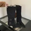 Botas Largas de Tacón Fino con Puntera Puntiaguda de Ante Plegadas Apiladas para Mujer Chuyuji 2026 Nuevo Estilo Otoño/Invierno Desmontables de Doble Uso
