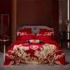 Juego de Cuatro Piezas de Boda de Lujo Estilo Chino Dragón y Fénix, Ropa de Cama Bordada de Algodón Puro para Boda, Colcha Roja de Dote, Ropa de Cama para Habitación de Boda