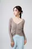 Top Esportivo de Yoga Respirável Luchuan Outono e Inverno com Barra Irregular e Mangas Longas Franzidas Roupas de Yoga para Mulheres Top Fitness para Mulheres