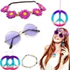 Carnaval de Halloween Óculos Redondos Colar com Símbolo da Paz Brincos Faixa de Cabelo Guirlanda Pulseira Conjunto Colorido Hippie Paz