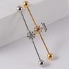 Brincos de barra industrial de bola de soldagem perfurante transfronteiriça 16G brincos de flor múltipla de aço inoxidável brincos longos de piercing de orelha dupla