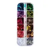 Caja de 12 Rejillas con Lentejuelas de Estrella Joyería para Uñas Navideña Celebridad de Internet Colorido Estrella de Cinco Puntas Usable Uña Decoración de Uñas Accesorios
