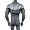 Lencería Sexy Elástica de Una Pieza para Hombre Red de Pesca Gay Manga Larga Mallas de Cadera Cuello en V Ropa Erótica Negra