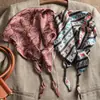 Pañuelo Triangular de Encaje Floral Estilo Francés para Mujer, Estilo Pastoral, Tocado con Lazo Negro para la Cintura, Turbante Vintage, Bufanda de Seda para Protección Solar