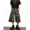 Calça Jeans Cropped Masculina Camuflada Acima do Joelho, Perna Larga Marca Tendência, Calça Casual Esportiva Solta Estilo Coreano de Verão Comprimento Médio