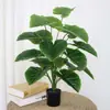 Flores Artificiales para Decoración de Sala de Estar, Plantas Verdes Falsas de Pie para Dormitorio, Macetas de Flores Falsas, Artículos Decorativos, Hojas de Monstera para Decoración de Interiores