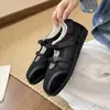 Sapatos Mary Jane Pretos Shougu Estilo Retro Miu 2026 Super Populares de Verão Baixos Slip-On Respiráveis Tênis de Ballet com Velcro