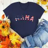 Spot 2023 Nuevo Amazon Día de la Independencia Bandera Americana MAMA Estampado Camiseta Casual de Manga Corta con Cuello Redondo para Mujer